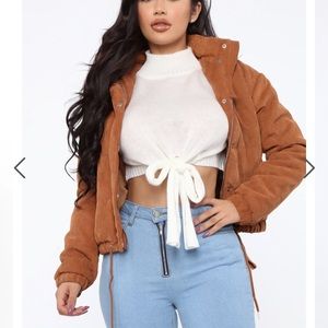 Camel corduroy puffer jacket